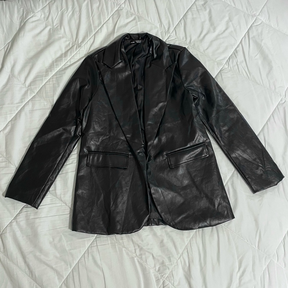 Black Faux Leather Blazer
